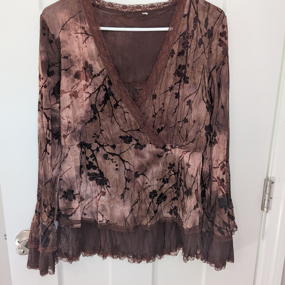 Elegant Brown Floral Women's Top